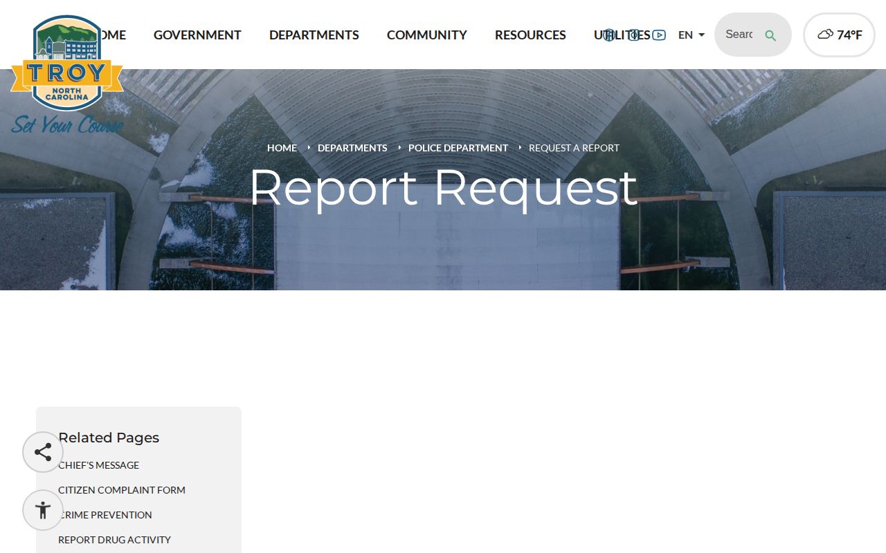 Troy Police official Request a Report page for municipal records