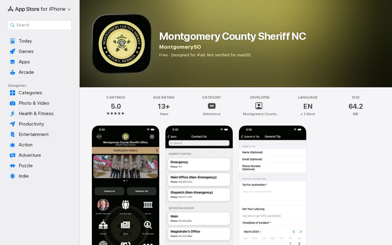 Montgomery County Sheriff NC app listing