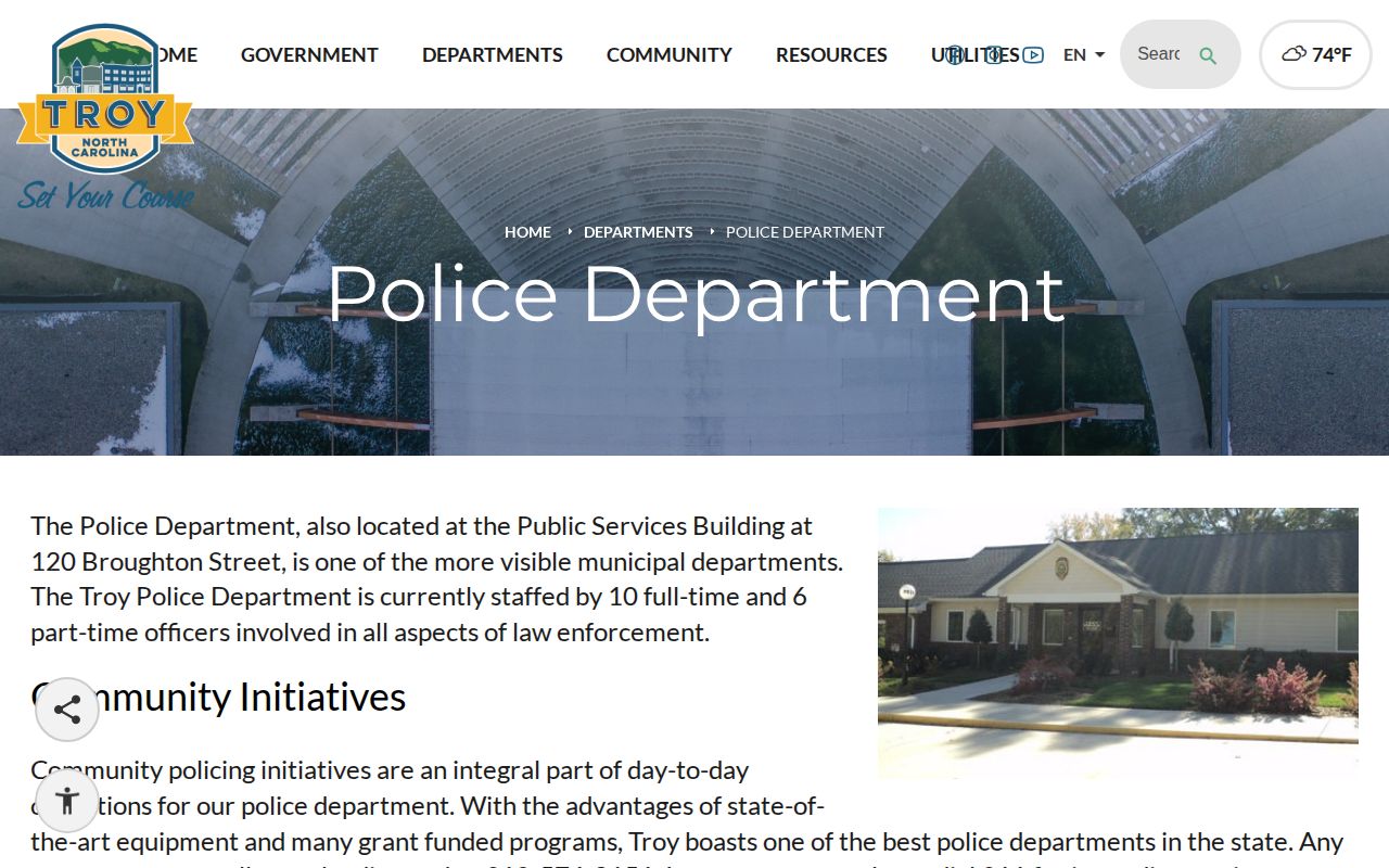 Official Troy Police Department contact and agency information page