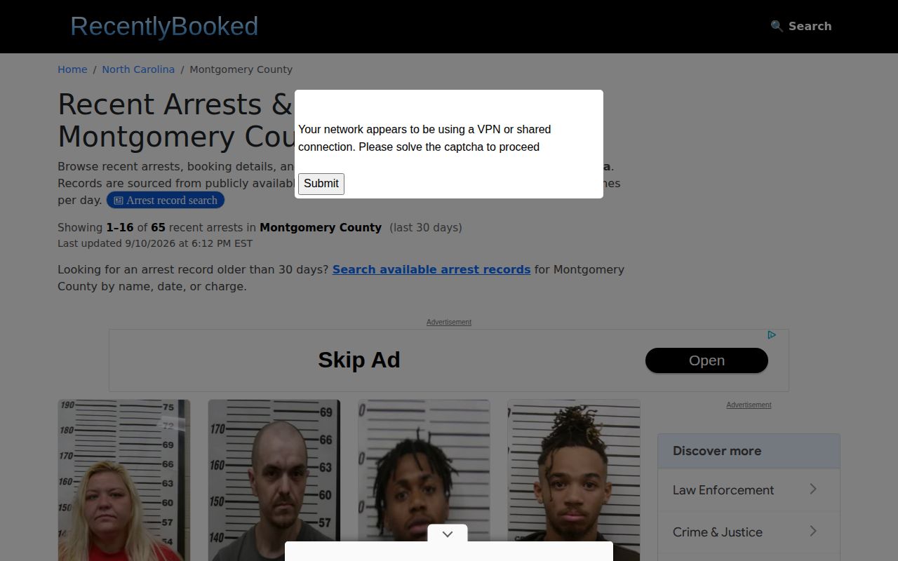 Unofficial RecentlyBooked Montgomery County thirty-day page